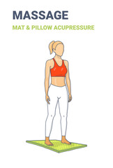 Fototapeta premium Female standing on an acupressure mat. Concept of a woman relaxing at home on a massage mat.