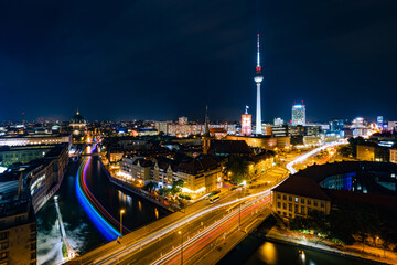 Fototapeta na wymiar Night view of Berlin cityscape and Spree River, Germany.