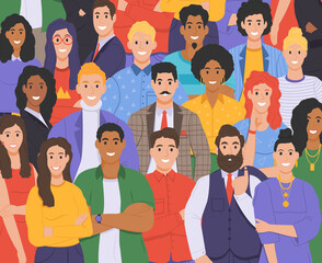 Multicultural group of people. People of different races and cultures. Cartoon characters set in flat design style. Vector