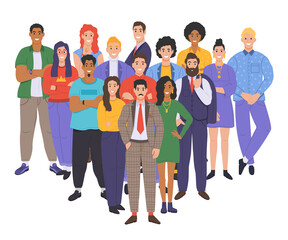 Multicultural group of people. People of different races and cultures. Cartoon characters set in flat design style. Vector