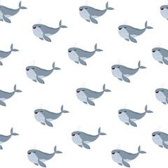Seamless pattern with cute whales, vector EPS 10