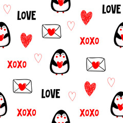Materiał do szycia Valentines day seamless pattern with hearts and letters for valentines day, gift box, stickers, textile, birthday, save the date invitation, wedding, diary, planner and other. Vector illustration