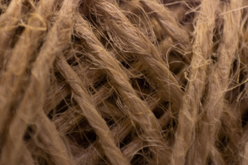 Twine rope jute close-up. Macro photography.