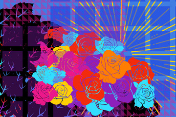 Abstract background with colourful roses.
