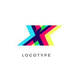 Glitch effect letter X, colored spectrum overlay effect. Vector slant symbol for cyber sport, racing, automotive and fashion branding. Vector typography design for logo and monogram