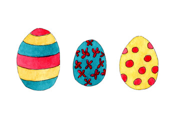 Hand painted watercolor Easter eggs. Painted eggs for Easter designs.