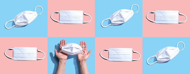 Surgical masks with epidemic Coronavirus Covid-19 concept