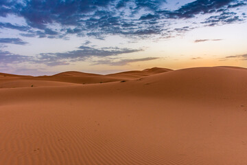 Dawn in the dunes of the Erg Chebbi, Sahara Desert, Morocco