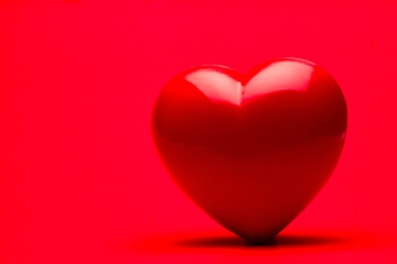 Red heart on red color background, Valentine's day greeting card, copy space for your text