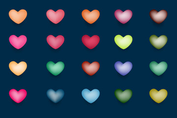 Heart collection. Set of many colorful hearts, Vector Illustration