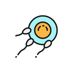Fertilization of egg with sperm, fertility flat color line icon.
