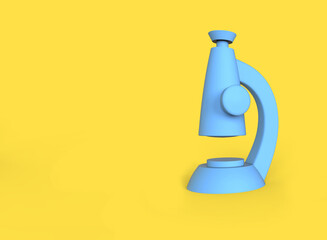 Stylized cartoon microscope isolated on a yellow background. 3D illustration.