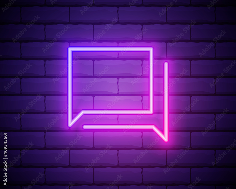 Poster communication neon sign. luminous signboard with speech clouds. night bright advertisement. vector i