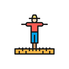 Scarecrow in garden, agriculture, gardening flat color line icon.