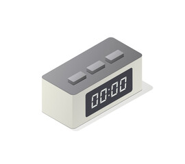 Digital alarm clock concept. Isometric vector illustration. Isolated on white background.
