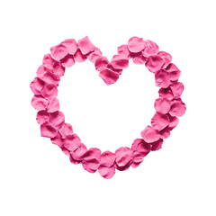 Heart of pink petals rose flower on white background