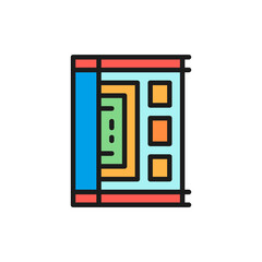 Ancient egyptian papyrus, parchment color line icon.