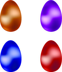 Set of colorful metallic Easter eggs on white background. Vector illustration.