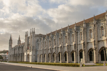 Fototapeta premium Mosteiro dos Jeronimos, view of historical Jeronimos Monastery in Lisbon, Belem during sunset