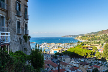The port of Tropea viewed among the old buildings of historic center, Calabria, southern Italy