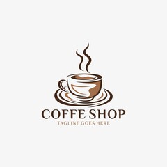 Coffee shop logo design template. Retro coffee emblem. Vector art.
