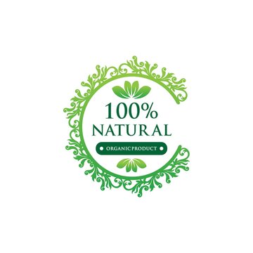 Natural leaf icon. 100% naturals vector image

