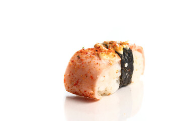 Favorite food of the east which is sushi isolated with white background.