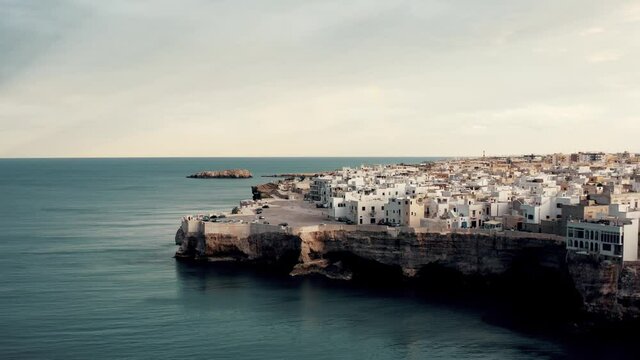 Aerial view on an ancient city coast in Italy.