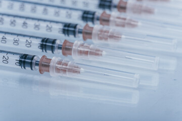 Medicine, Injection, vaccine and disposable syringe isolated, drug concept. Sterile vial medical....
