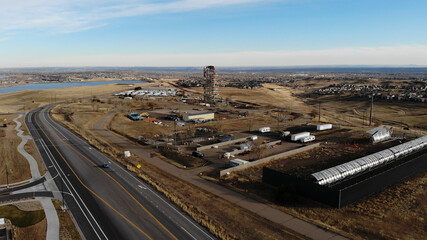 Headframe of the former Leyden Coal Mine and experiential solar array, looking toward Denver