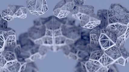 3d Crystals Creative Background Render in Pastel Muted Blue Color