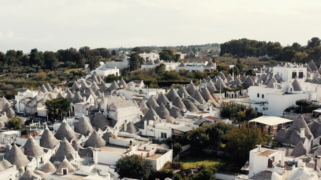 Aerial view over Alberobello in Italy.