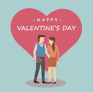 Valentine's Day greeting with flat design style couple illustration in pastel colors