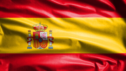Fototapeta premium Spanish flag waving in the wind. Close up of Spain banner blowing, soft silk