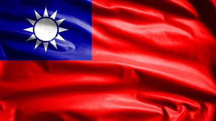 Taiwanese flag waving in the wind. Close up of Taiwan banner blowing, soft silk