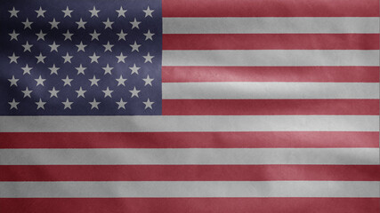 American flag waving in the wind. Close up of USA banner blowing, soft silk.