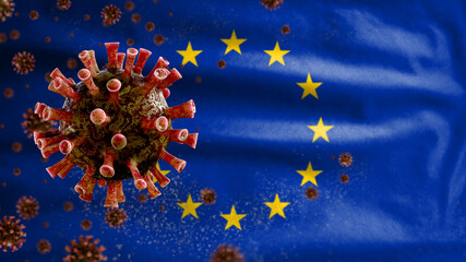 European Union flag waving and Coronavirus 2019 nCov concept. Outbreak in Europe