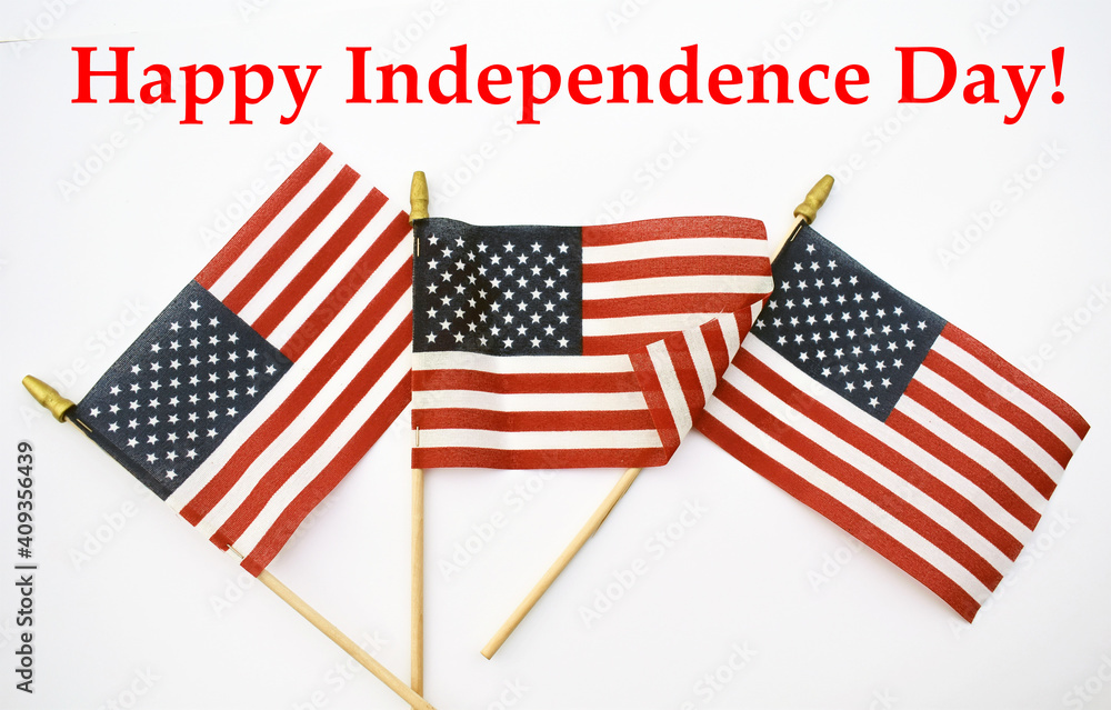 Wall mural Happy Independence Day Text Above Three Flags