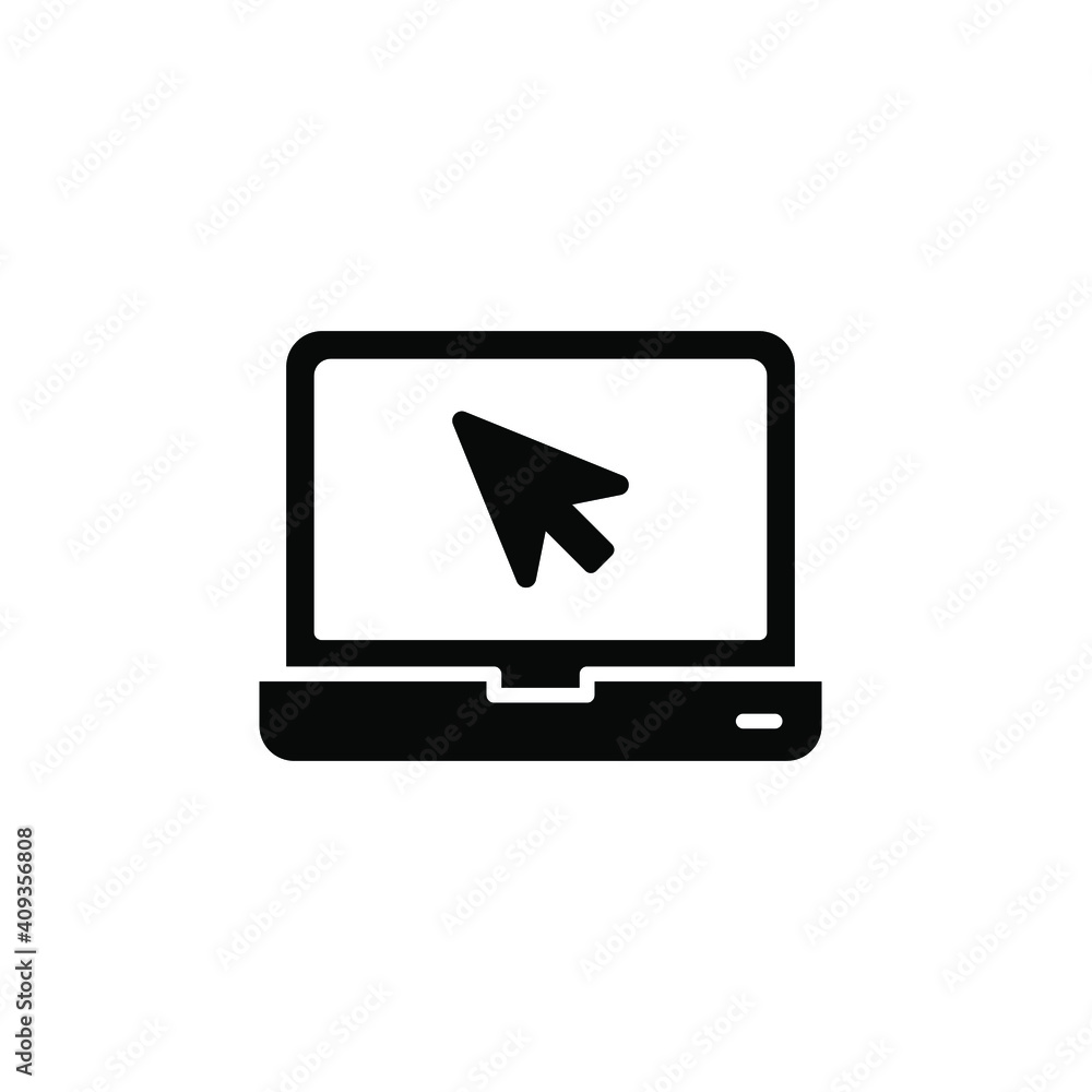 Poster laptop with pointer or cursor icon. simple solid style for web template and app. online, pc, registr