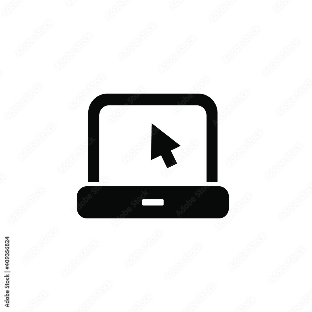 Poster laptop with pointer or cursor icon. simple solid style for web template and app. online, pc, registr