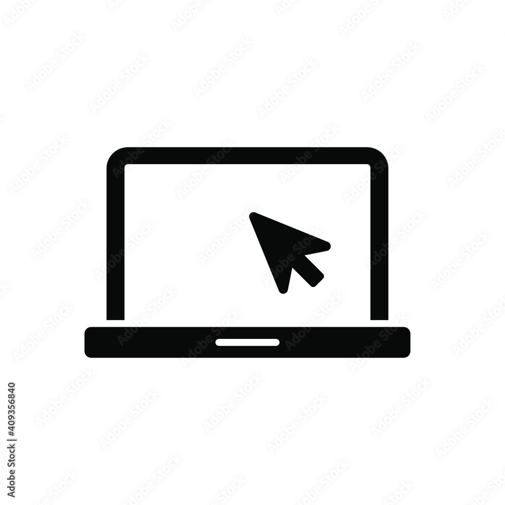 Aufkleber laptop with pointer or cursor icon. simple solid style for web template and app. online, pc, registr