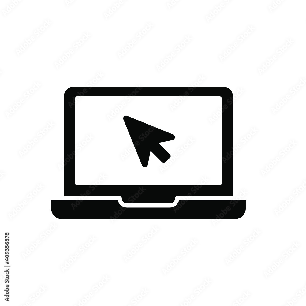 Aufkleber laptop with pointer or cursor icon. simple solid style for web template and app. online, pc, registr