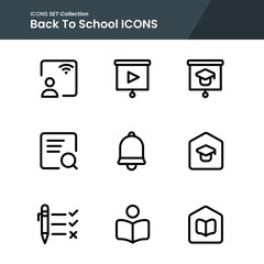 icon set of school elementary zoom call, e learning, bell and many more. with line style vector. suitable use for web app and pattern design.