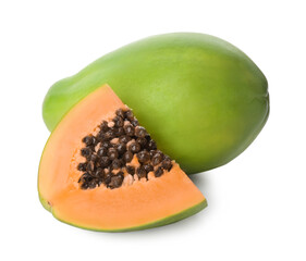 Fresh ripe papaya fruits on white background