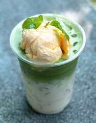 Matcha green tea affogato with Vanilla ice cream. 
