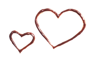 Hearts made of milk chocolate on white background, top view