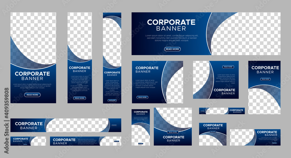 Aufkleber abstract banner design web template set, horizontal header web banner. modern gradient blue cover he