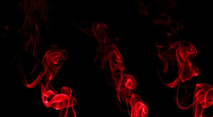 collection swirling movement of red smoke group, abstract line Isolated on black background