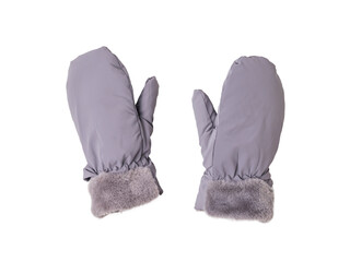 Warm women's mittens insulated on a white background.