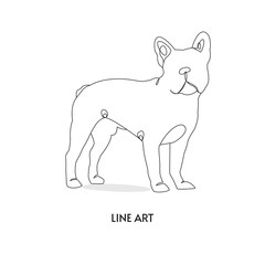 Dog in continuous line art drawing style. Black line sketch on white background. Vector illustration